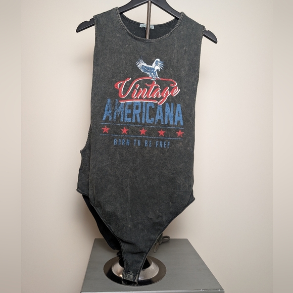 Vintage America Tops - Charlotte Russe Americana Bodysuit Vintage Graphic Sleeveless XL USA Freedom